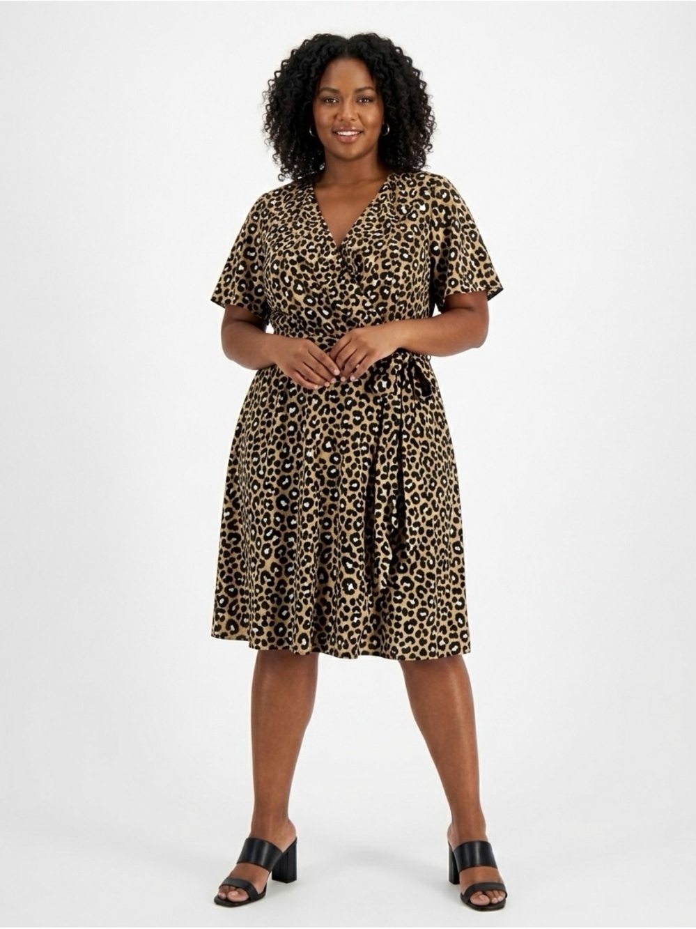 [MK] Classic Animal Print Ruffle Wrap Dress